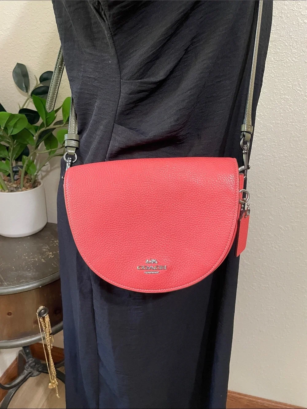 Coach Ellen Pebble Leather Saddle Crossbody Bag in Coral